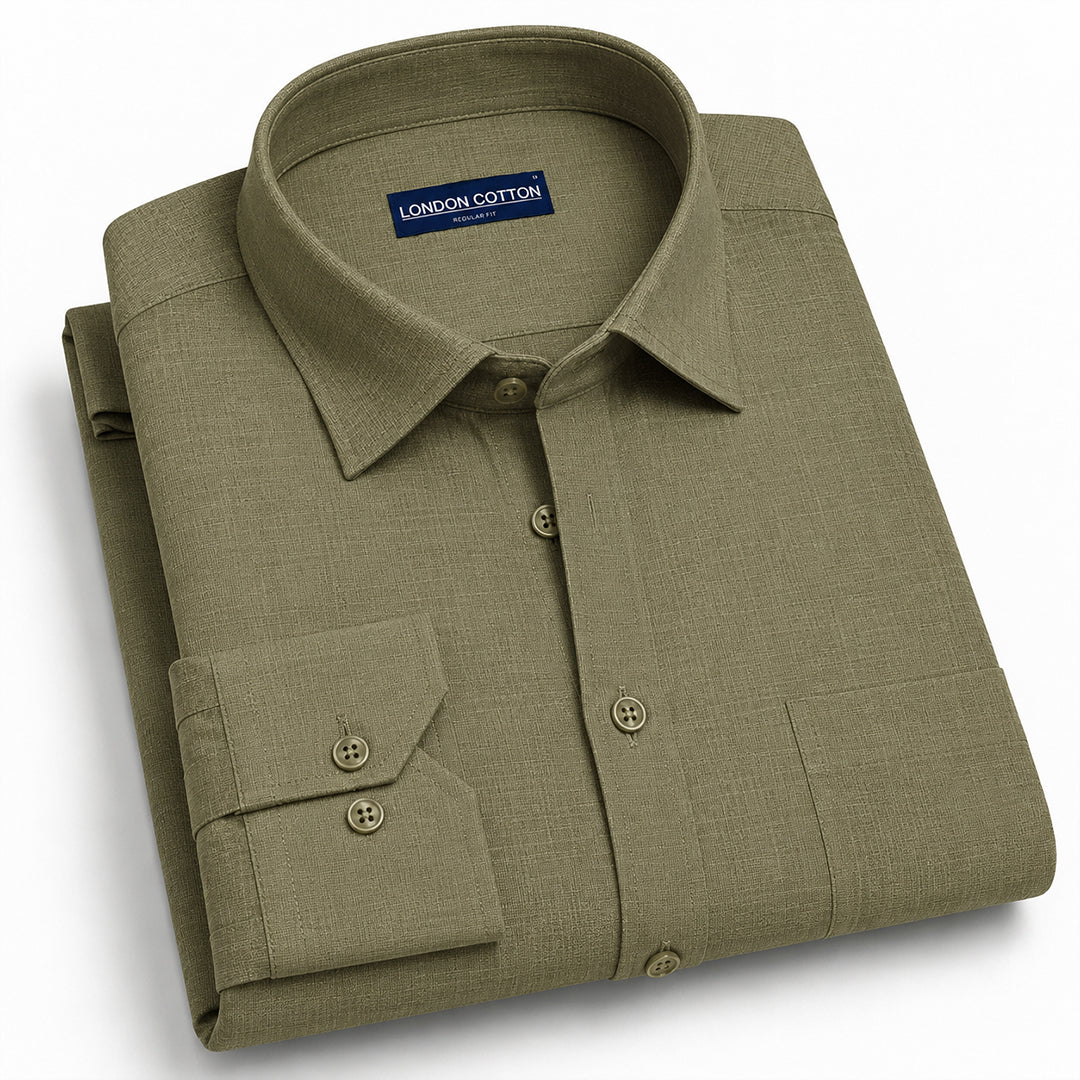 Textured Linen Shirts | Pack of 3 – Cream, Olive & Brown – included shirt 2 of 3
