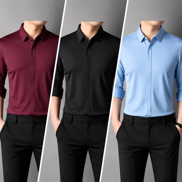 Men’s Solid Premium Men’s Shirt Combo – Wine, Black & Sky Blue | Pack of 3