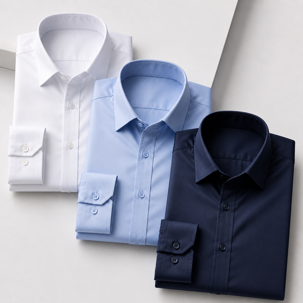 Men’s Noir Satin Shirt – Pack of 3 (White + Sky Blue + Navy Blue)