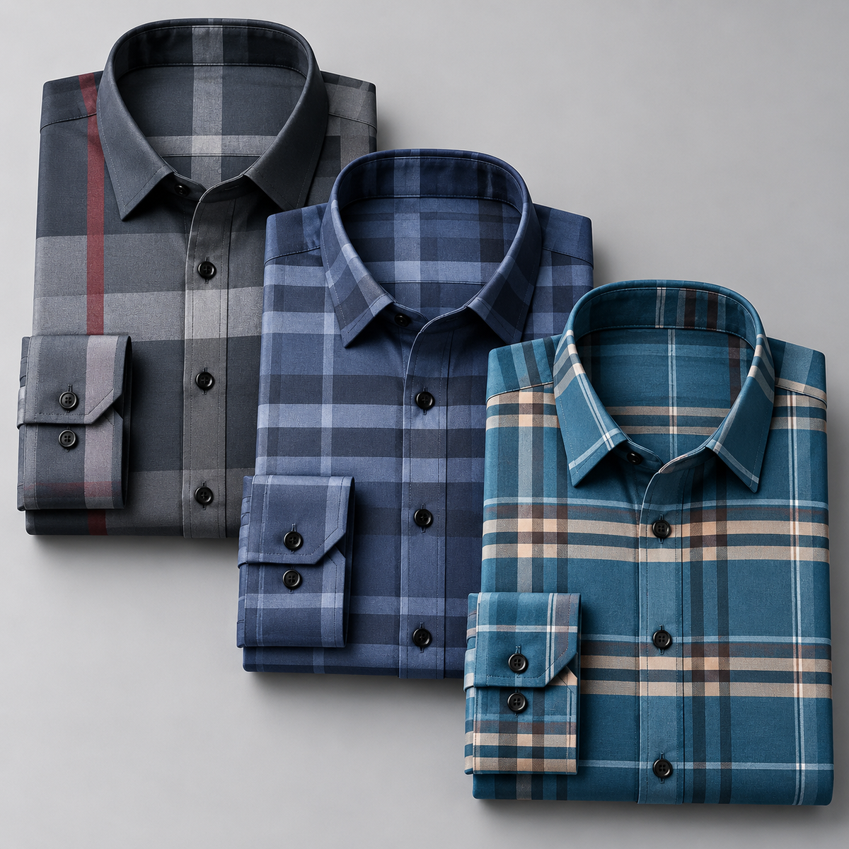 Men’s Classic Check Collection – Pack of 3 | Navy Blue + Dark Teal + Black