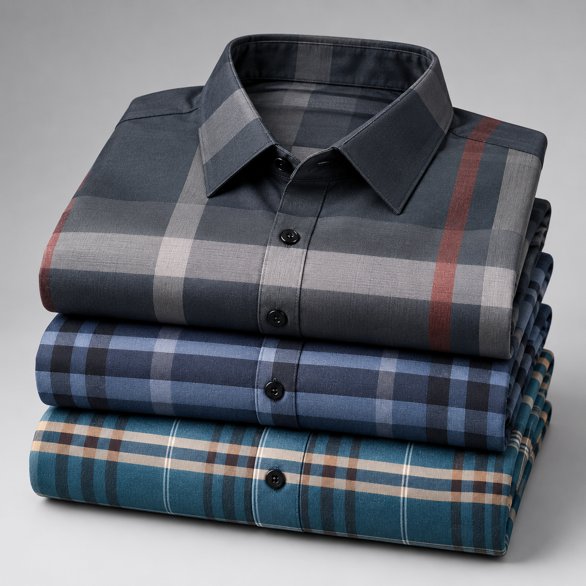 Men’s Classic Check Collection – Pack of 3 | Navy Blue + Dark Teal + Black