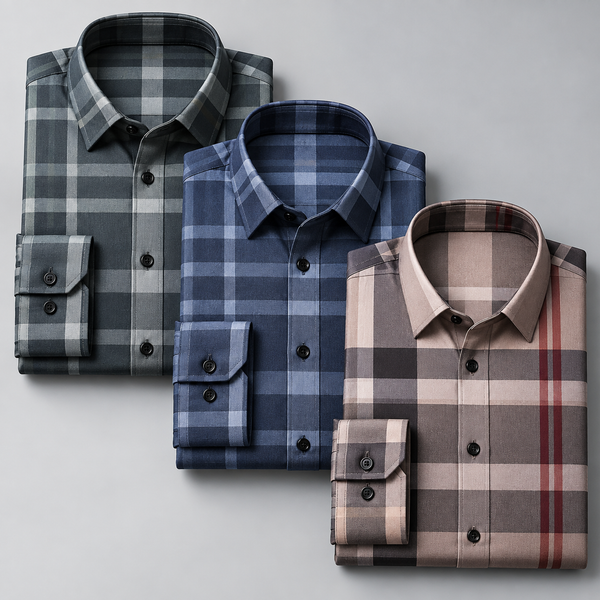 Men’s Classic Check Collection – Pack of 3 | Green + Blue + Peach Grey