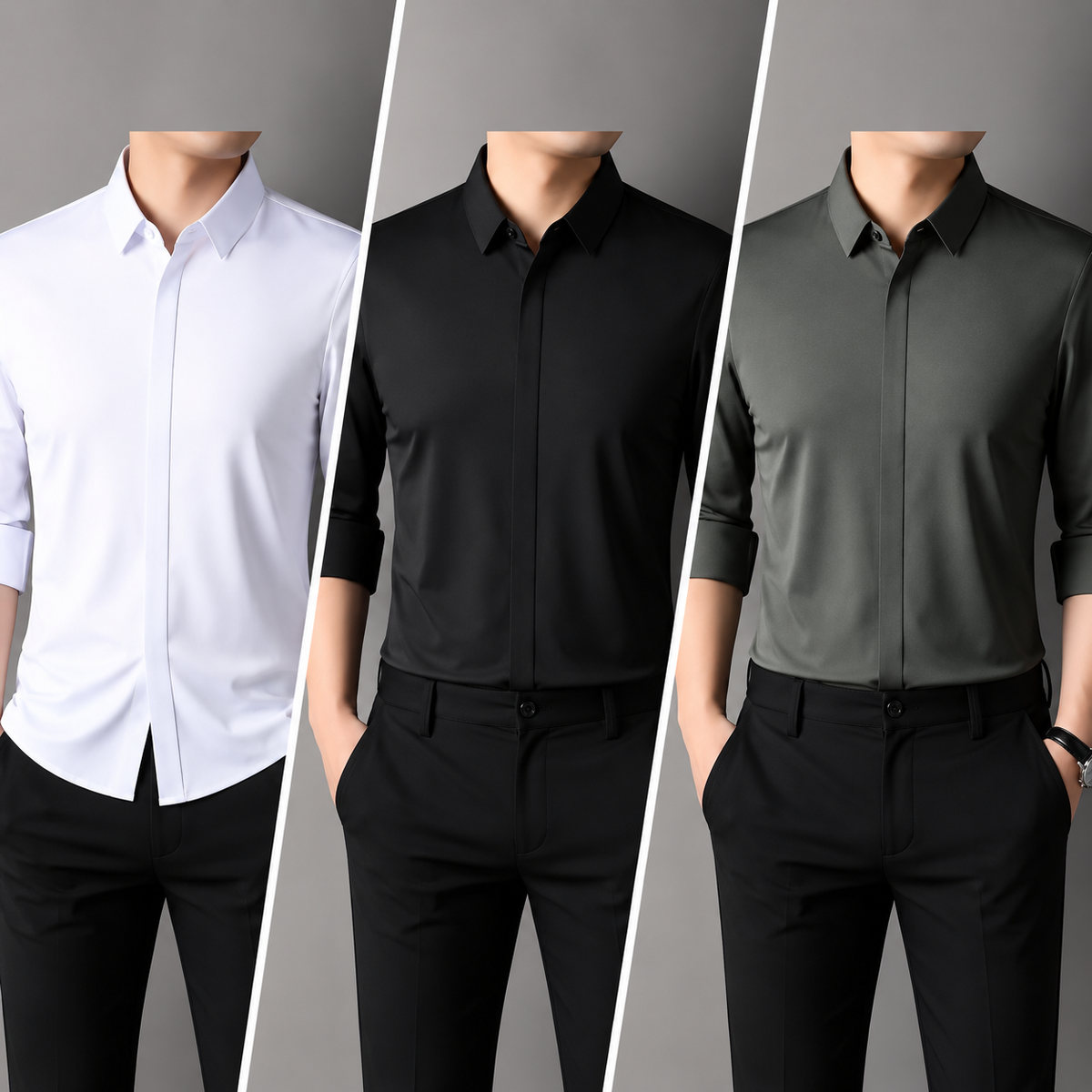 Men’s Solid Premium Men’s Shirt Combo – White, Grey & Black | Pack of 3