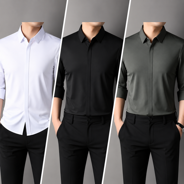 Men’s Solid Premium Men’s Shirt Combo – White, Grey & Black | Pack of 3