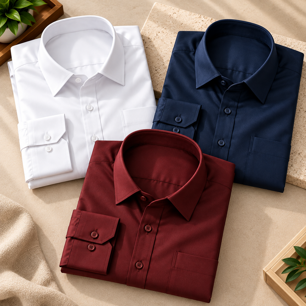 Men’s Premium Satin Finish Shirt Combo – Pack of 3 | Navy, Maroon & White