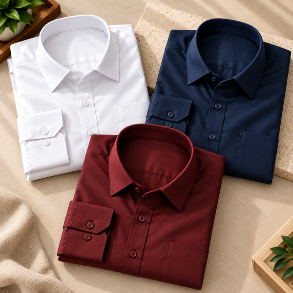 Men’s Premium Satin Finish Shirt Combo – Pack of 3 | Navy, Maroon & White