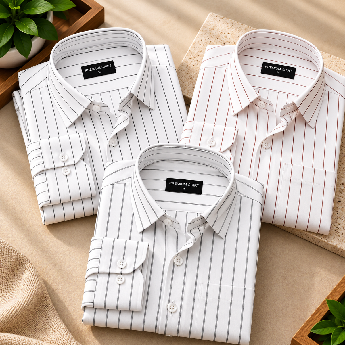 Men’s Pinstripe Shirts – Pack of 3 | Black, Maroon & White