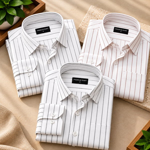 Men’s Pinstripe Shirts – Pack of 3 | Black, Maroon & White