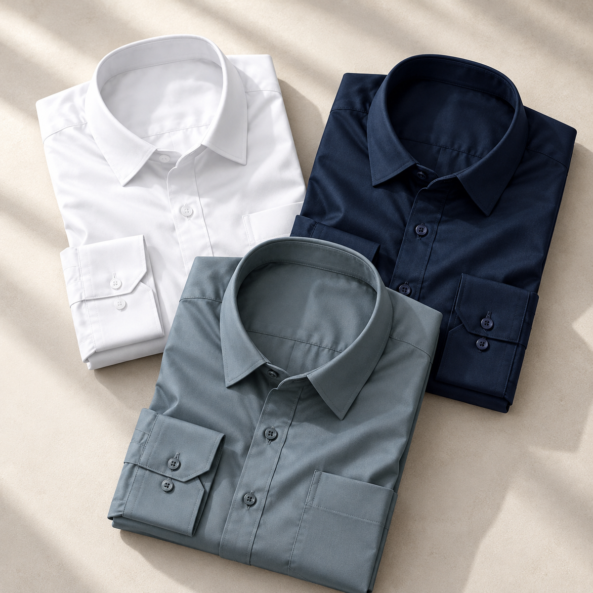 Men’s Premium Satin Shirts | Pack of 3 – White, Navy & Teal
