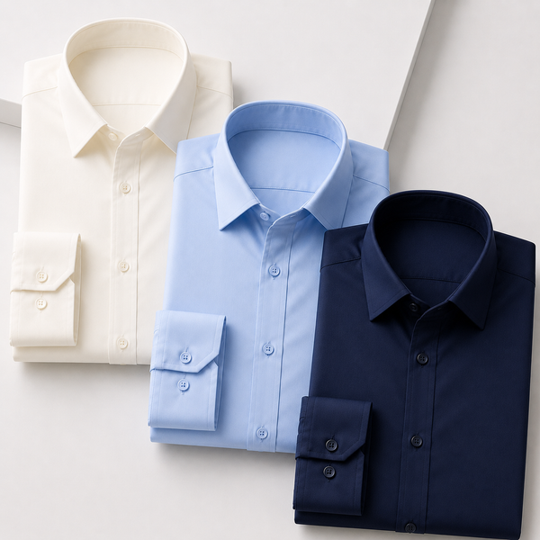 Men’s Core Cotton Shirt – Pack of 3 (Ivory White + Sky Blue + Navy Blue)